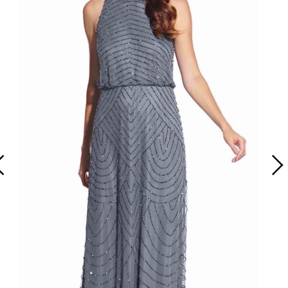 Adriana Papell Gray/Silver Beaded Gown